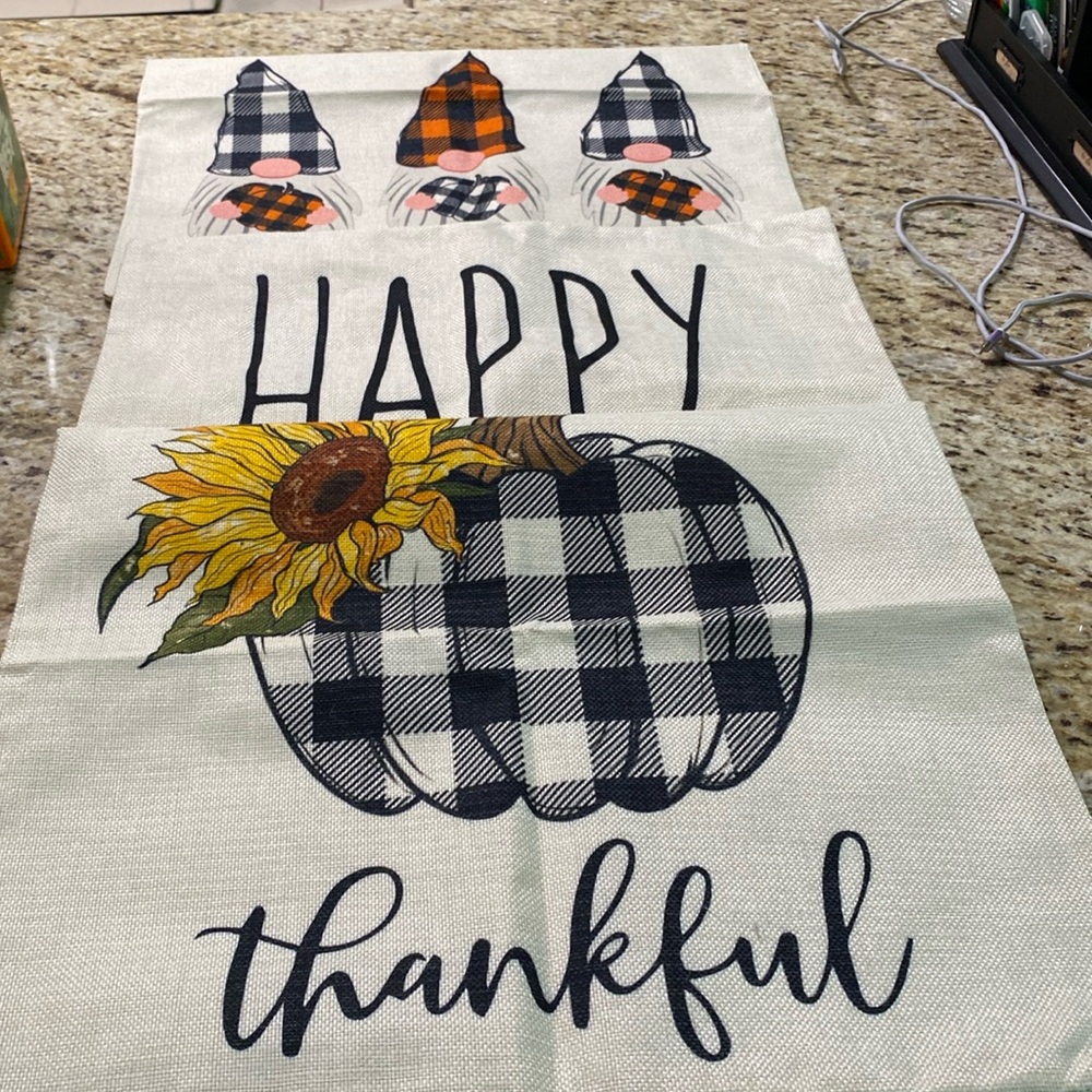 New 3 Pc Set Farmhouse Fall Gnome Pumpkin Sunflower Square Pillow Covers